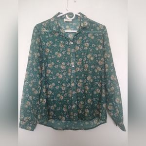 Sezane green floral button down L